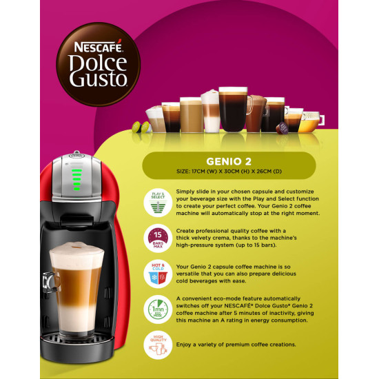 NESCAFE DOLCE GUSTO KRUPS GENIO 2 KP160 RED