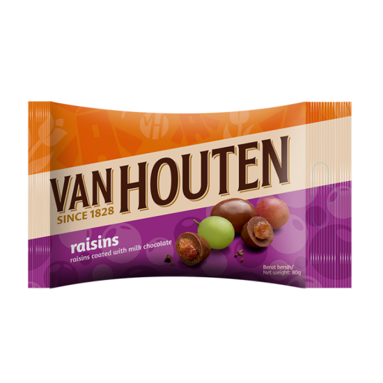 VAN HOUTEN DARK MILK RAISIN DRAGEES 80GM VAN HOUTEN DARK MILK RAISIN DRAGEES 80GM