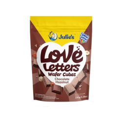 JULIE'S LOVE LETTER CUBE CHOCOLATE HAZELNUT 150GM JULIE'S LOVE LETTER CUBE CHOCOLATE HAZELNUT 150GM