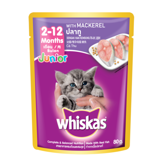 WHISKAS (POUCH) JUNIOR MACKEREL 80G