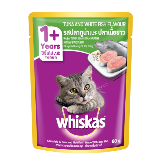 WHISKAS (POUCH) TUNA + WHITE FISH 80G