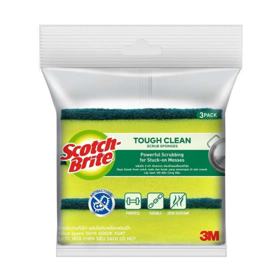 SCOTCH BRITE TOUGH CLEAN SCRUB SPONGE 3S