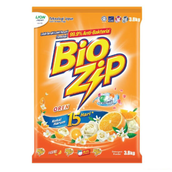 BIO ZIP DETERGENT POWDER - ORANGE 3.8KG