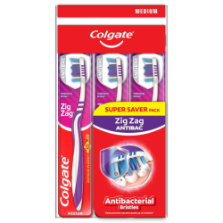 COLGATE TOOTHBRUSH ZIG ZAG MEDIUM 3'S COLGATE TOOTHBRUSH ZIG ZAG MEDIUM 3'S