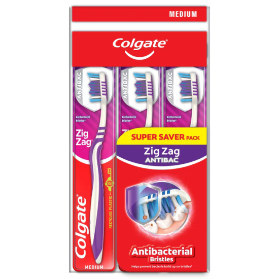 COLGATE TOOTHBRUSH ZIG ZAG MEDIUM 3'S