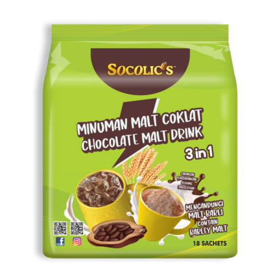 SOCOLIC'S CHOCOLATE MALT DRINK 3IN1 33GM*18S