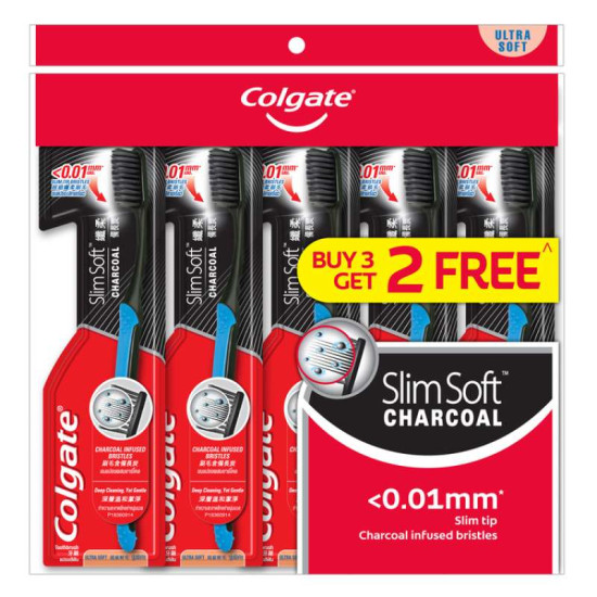 COLGATE TOOTHBRUSH SLIM SOFT CHARCOAL 5'S