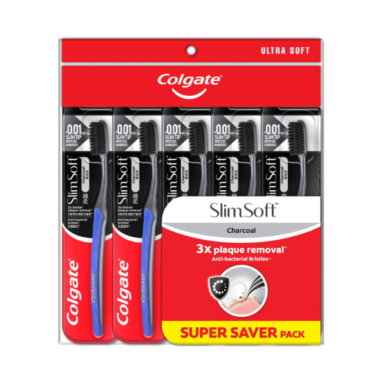COLGATE TOOTHBRUSH SLIM SOFT CHARCOAL 5'S