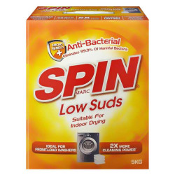 SPIN LOW SUDS POWDER ANTI-BACTERIAL 5KG SPIN LOW SUDS POWDER ANTI-BACTERIAL 5KG