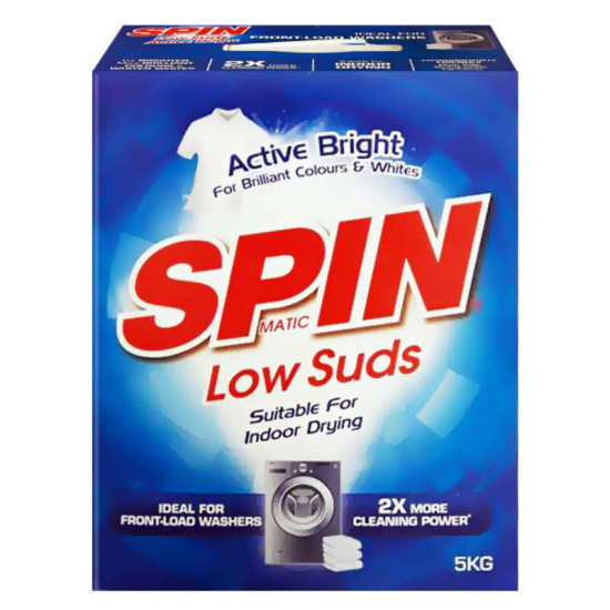 SPIN LOW SUDS POWDER ACTIVE BRIGHT 5KG