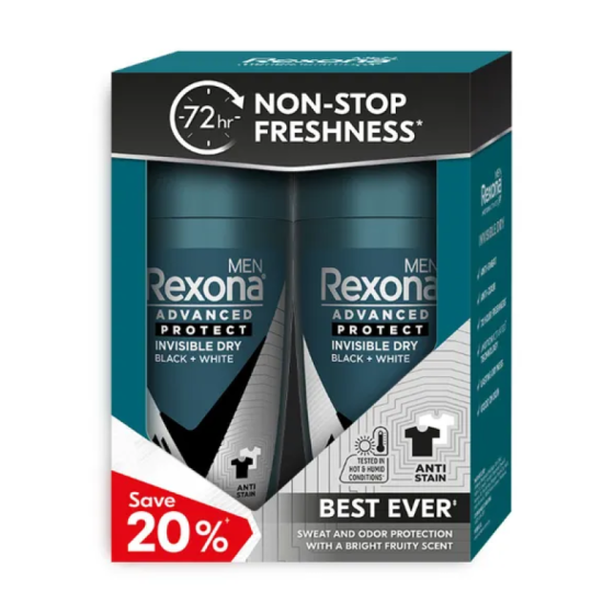 REXONA MEN DEODORANT INVISIBLE DRY 2*45ML