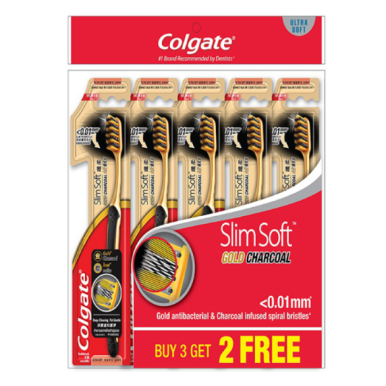 COLGATE TOOTHBRUSH SLIM SOFT CHARCOAL GOLD 5'S