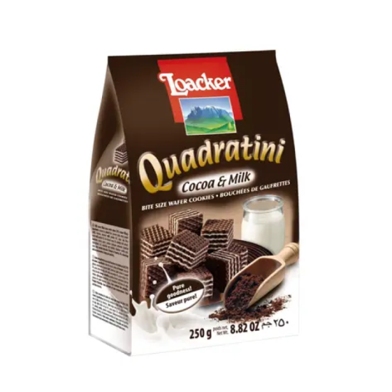 LOACKER QUADRATINI COCOA & MILK 250GM