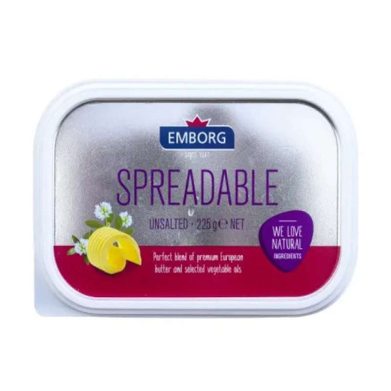 EMBORG SPEADABLE BUTTER UNSALTED 225G