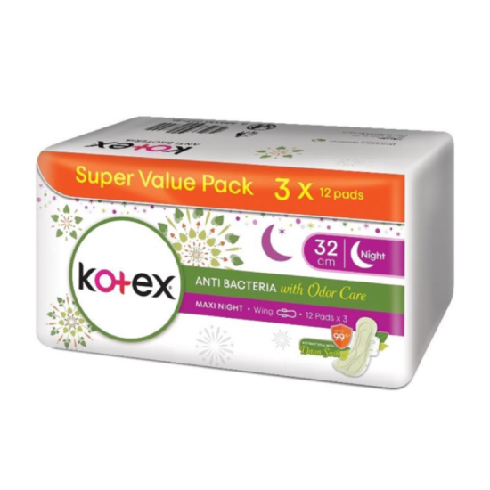 KOTEX NATURE ANTIBAC MAXI NITE WING 32CM 12S*3