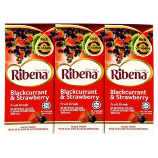 RIBENA BLACKCURRANT + STRAW 200ML*6