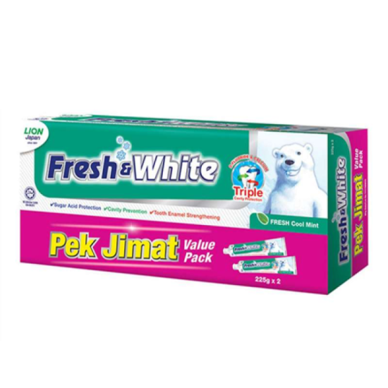 FRESH & WHITE TOOTHPASTE - FRESH COOL MINT 225GM*2'S