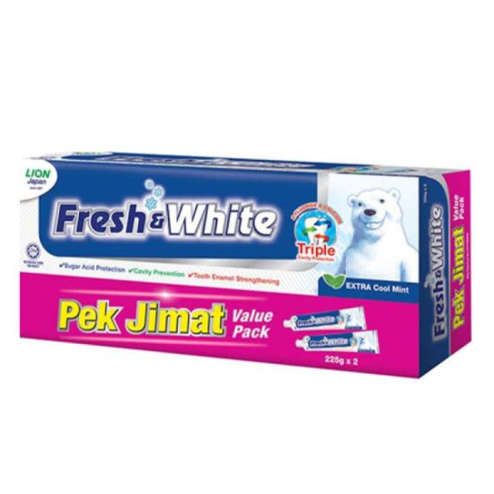 FRESH & WHITE TOOTHPASTE - EXTRA COOL MINT 225GM*2'S