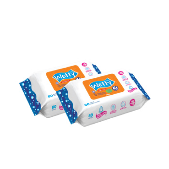 WETTY WET WIPES FRAGRANCE FREE 80'S*2