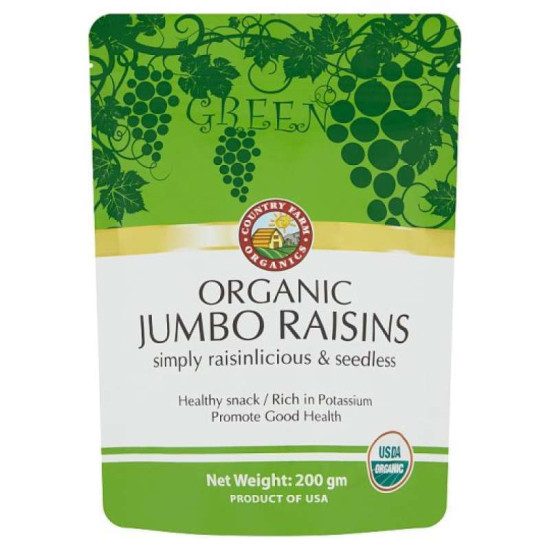 COUNTRY FARM ORGANIC RAISIN POUCH - GREEN 200G