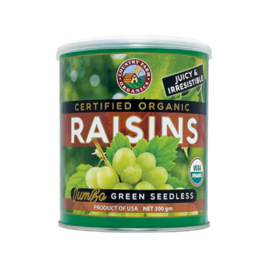 COUNTRY FARM ORGANIC RAISIN GREEN CANNISTER 300G