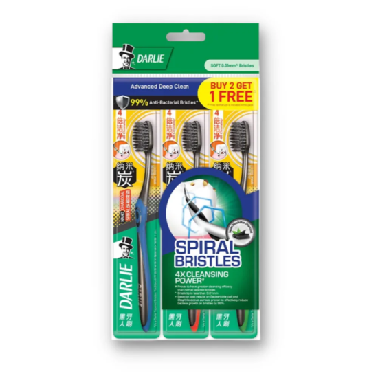 DARLIE TOOTHBRUSH CHARCOAL SPIRAL SOFT 3'S