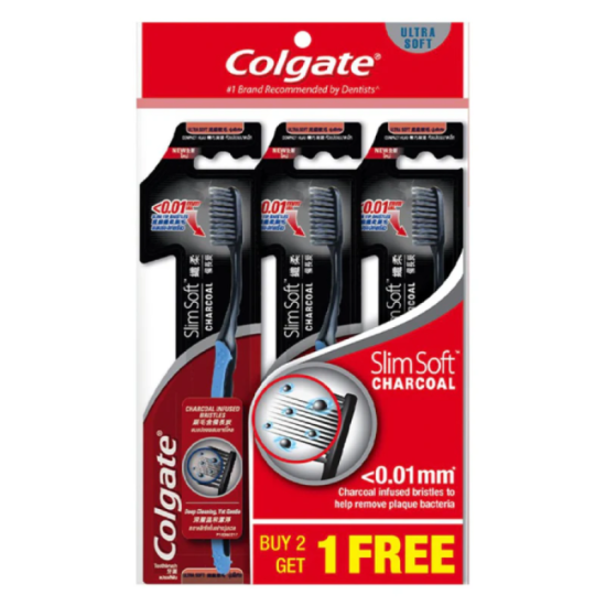 COLGATE TOOTHBRUSH SLIM SOFT CHARCOAL 3'S