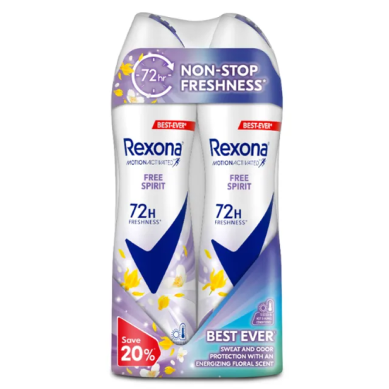 REXONA WOMEN DEODORANT SPRAY FREE SPIRIT 150ML*2