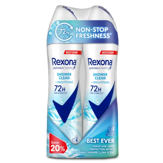 REXONA WOMEN DEODORANT SPRAY SHOWER CLEAN 150ML*2