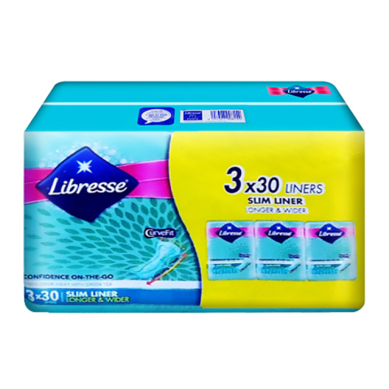 LIBRESSE GREEN TEA LONGER & WIDER PANTYLINER 19CM 30S*3