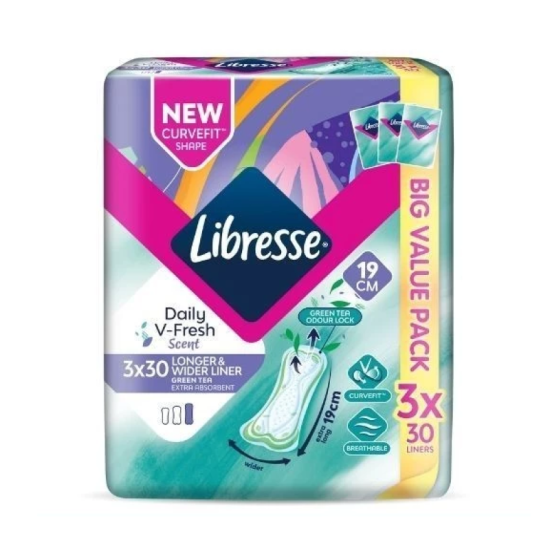 LIBRESSE GREEN TEA LONGER & WIDER LINER 19CM*30S*3