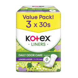 KOTEX FRESH PANTYLINER LONGER & WIDER DAUN SIRIH 30S*3 KOTEX FRESH PANTYLINER LONGER & WIDER DAUN SIRIH 30S*3