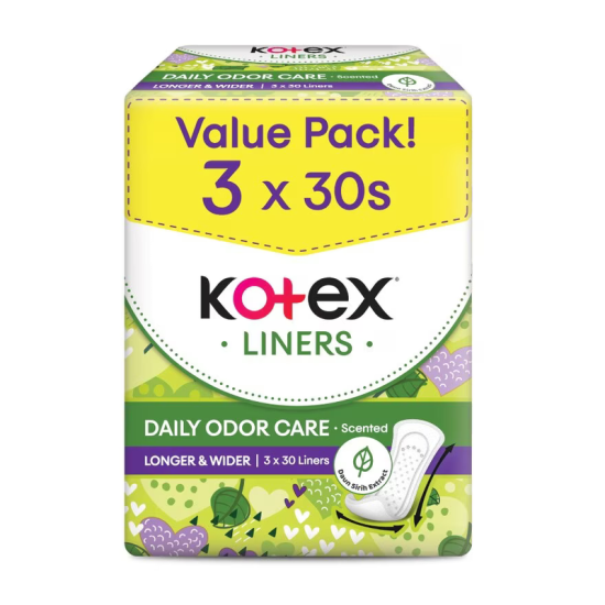 KOTEX FRESH PANTYLINER LONGER & WIDER DAUN SIRIH 30S*3