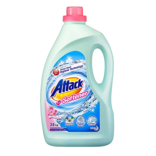 ATTACK LIQUID DETERGENT+SOFTENER SWEET FLORAL 3.6KG