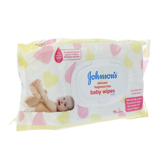 JOHNSON'S BABY SKIN CARE FRAGRANCE FREE WIPES 75'S