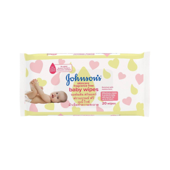 JOHNSON'S BABY SKIN CARE FRAGRANCE FREE WIPES 20'S