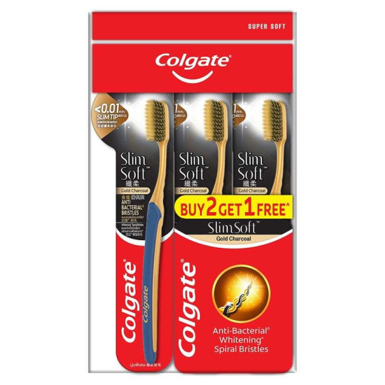 COLGATE TOOTHBRUSH SLIM SOFT CHARCOAL GOLD 3'S