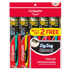 COLGATE TOOTHBRUSH ZIG ZAG CHARCOAL 5'S COLGATE TOOTHBRUSH ZIG ZAG CHARCOAL 5'S