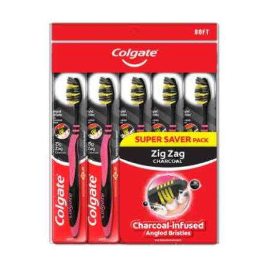 COLGATE TOOTHBRUSH ZIG ZAG CHARCOAL 5'S