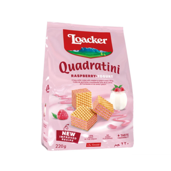 LOACKER QUADRATINI RASPBERRY YOGURT 220GM