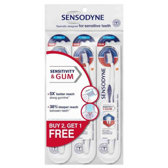 SENSODYNE SENSITIVITY&GUM TOOTHBRUSH SOFT 3'S