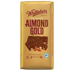WHITTAKER'S BLOCKS ALMOND GOLD 200GM WHITTAKER'S BLOCKS ALMOND GOLD 200GM