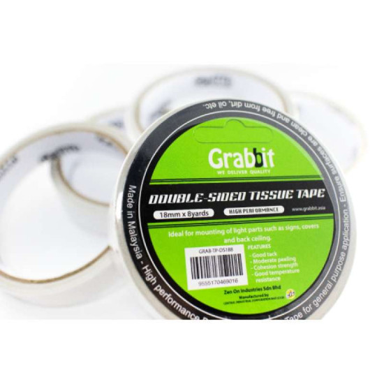 GRABBIT DOUBLE SIDED TISSUE TAPE 18MM*8Y*2ROLL