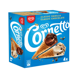 WALL'S CORNETTO CLASSIC VANILLA & CHOCOLATE 82ML*4 WALL'S CORNETTO CLASSIC VANILLA & CHOCOLATE 82ML*4