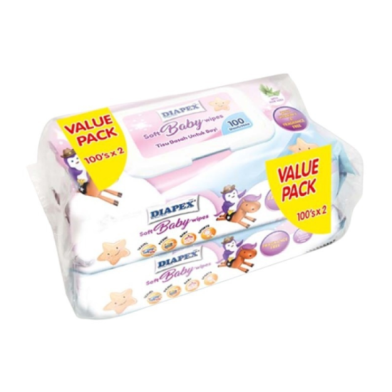 DIAPEX SOFT BABY WIPES 100'S*2