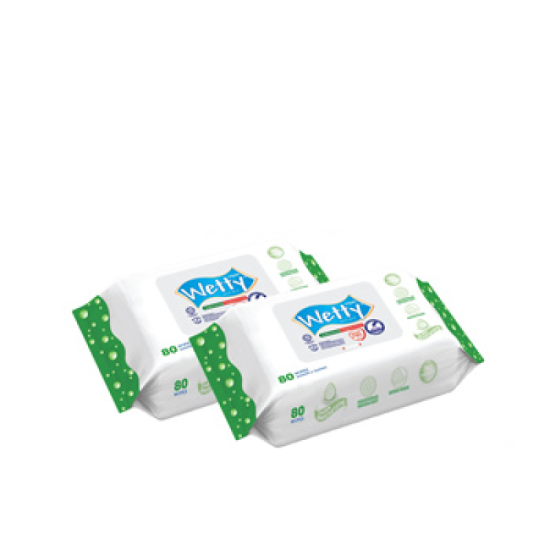 WETTY WET WIPES ANTIBAC FRAGRANCE FREE 80'S*2