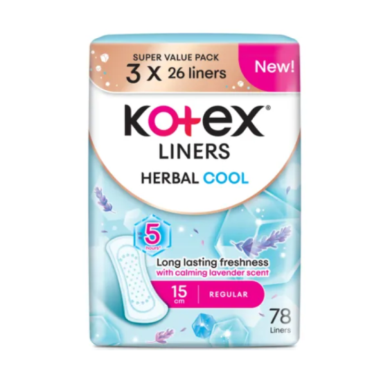 KOTEX LINER HERBAL COOL REGULAR 150MM UNSCT 26S*3