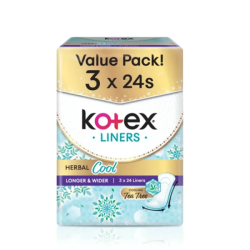 KOTEX LINER H/COOL L & W 175MM UNSCT 24S*3