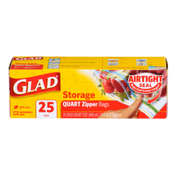 GLAD FOOD STORAGE ZIPPER QUART 25CT GLAD FOOD STORAGE ZIPPER QUART 25CT