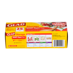 GLAD FOOD STORAGE ZIPPER QUART 25CT GLAD FOOD STORAGE ZIPPER QUART 25CT